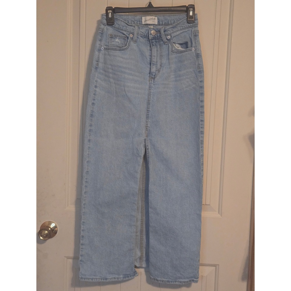 Universal Thread Denim Maxi Skirt Light Wash Front Slit Women's Sz 2